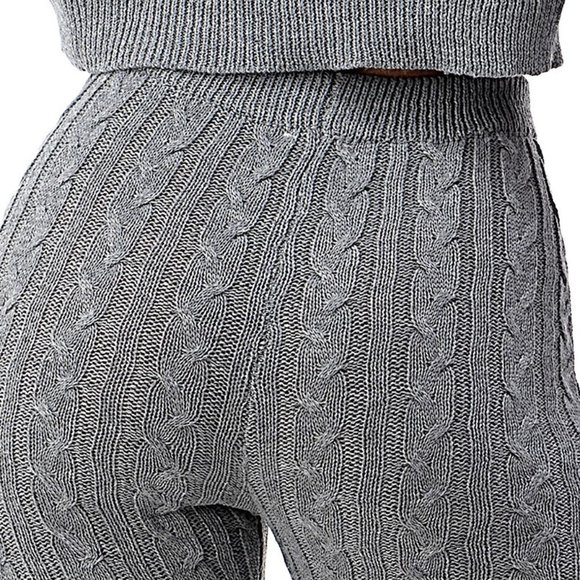 Cable Knit Set Cropped long sleeve top High Waist biker style short S M L - Picture 5 of 5